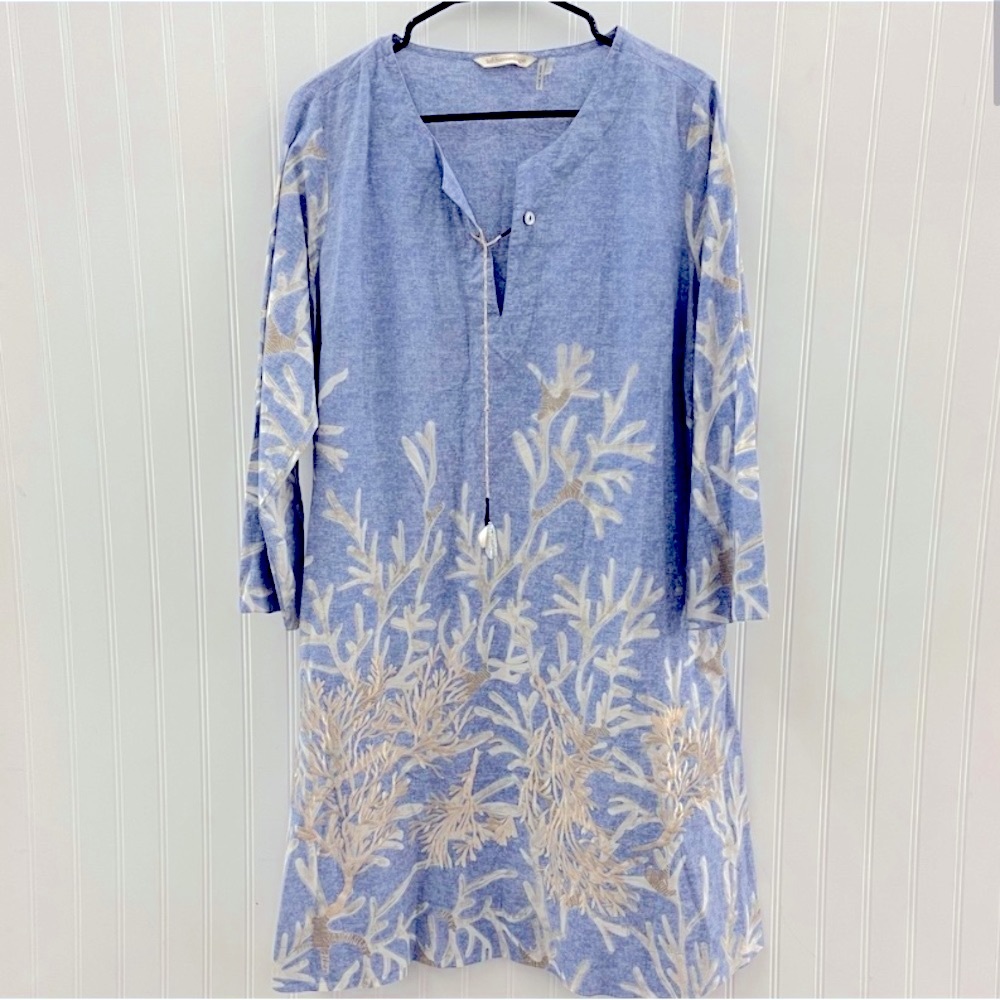 NEW CONDITION Soft Surrounds Blue Cotton Shell Seeker Embroidered Tunic Sz L
